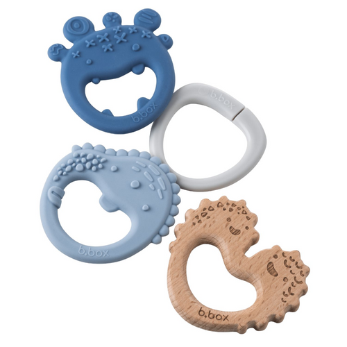 B.Box Trio Teether - Three Stage Teething Relief for Front, Middle & Back Gums - Antibacterial Beechwood & Silicone