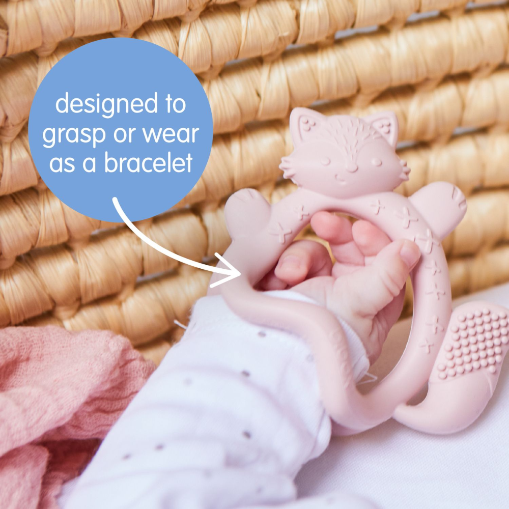 B.Box Silicone Wrist Teether Fox - Multi-Textured & Soothing for Teething Babies