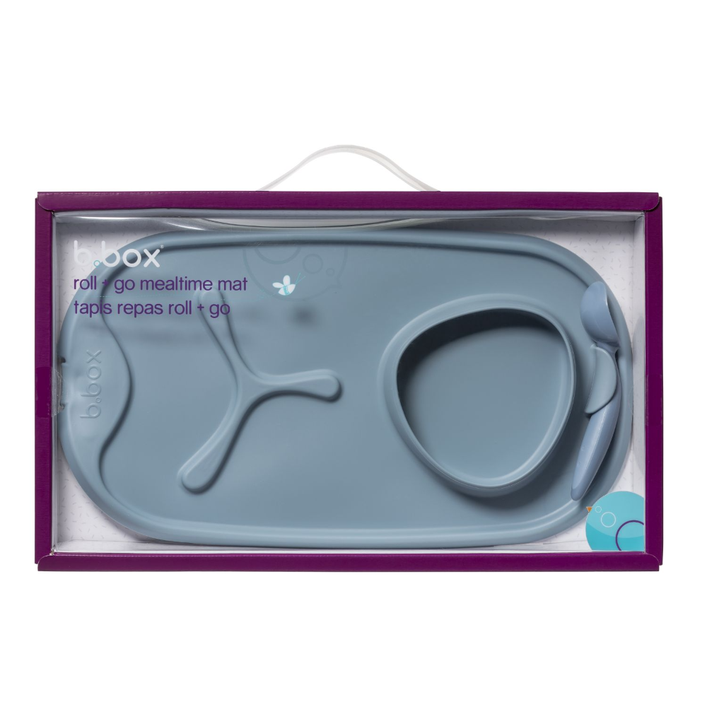 B.Box Roll + Go Mealtime Silicone Mat - Travel Friendly Plate with spoon - Non-Slip, Easy-Clean
