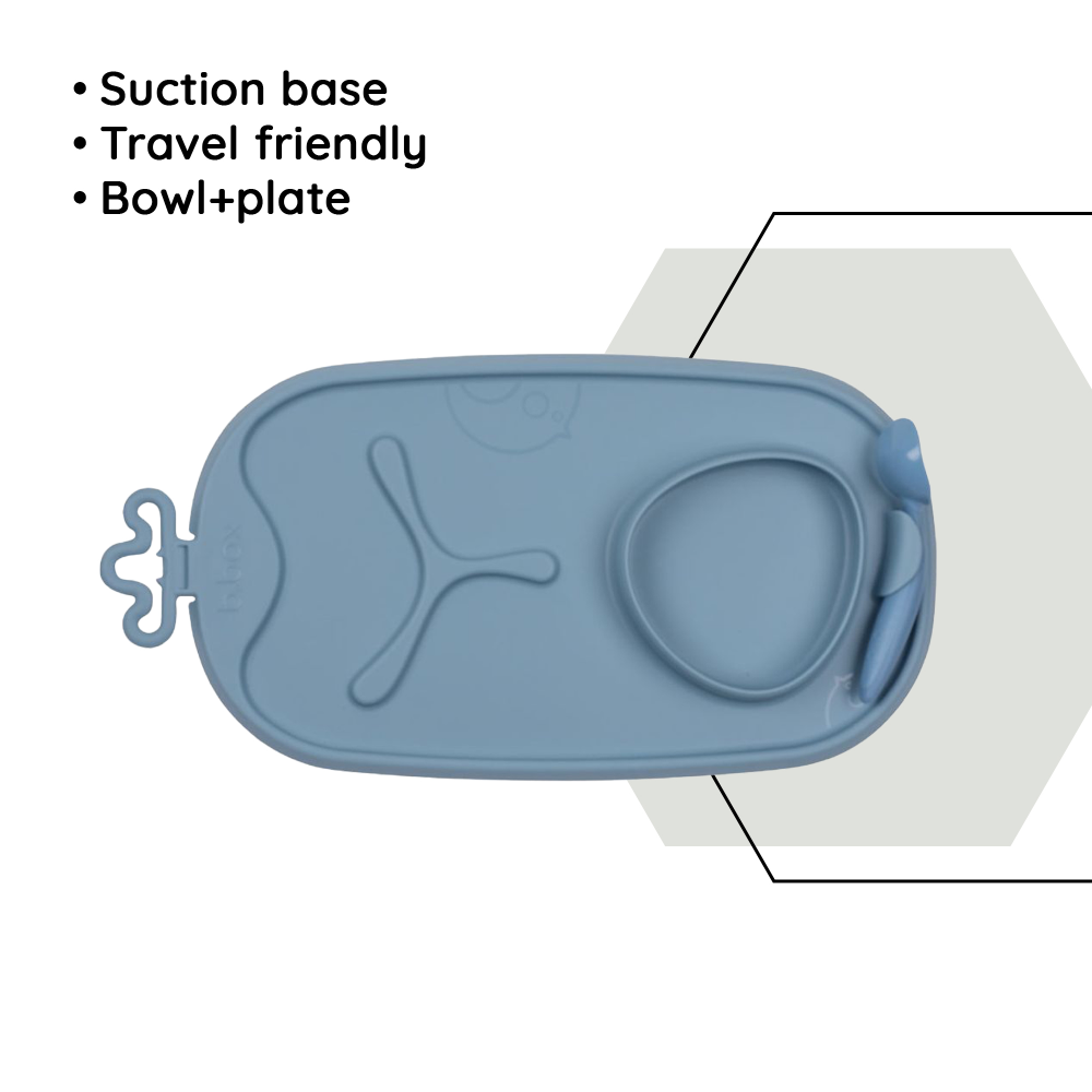 B.Box Roll + Go Mealtime Silicone Mat - Travel Friendly Plate with spoon - Non-Slip, Easy-Clean