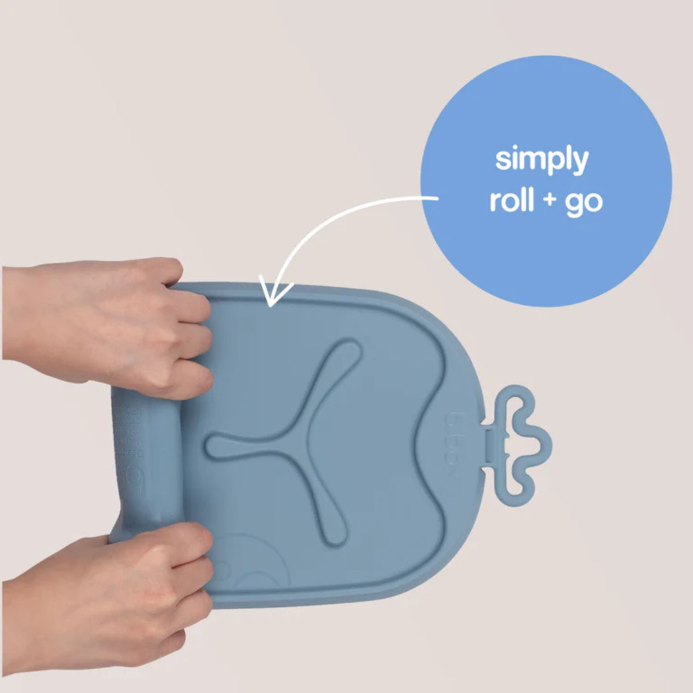 B.Box Roll + Go Mealtime Silicone Mat - Travel Friendly Plate with spoon - Non-Slip, Easy-Clean