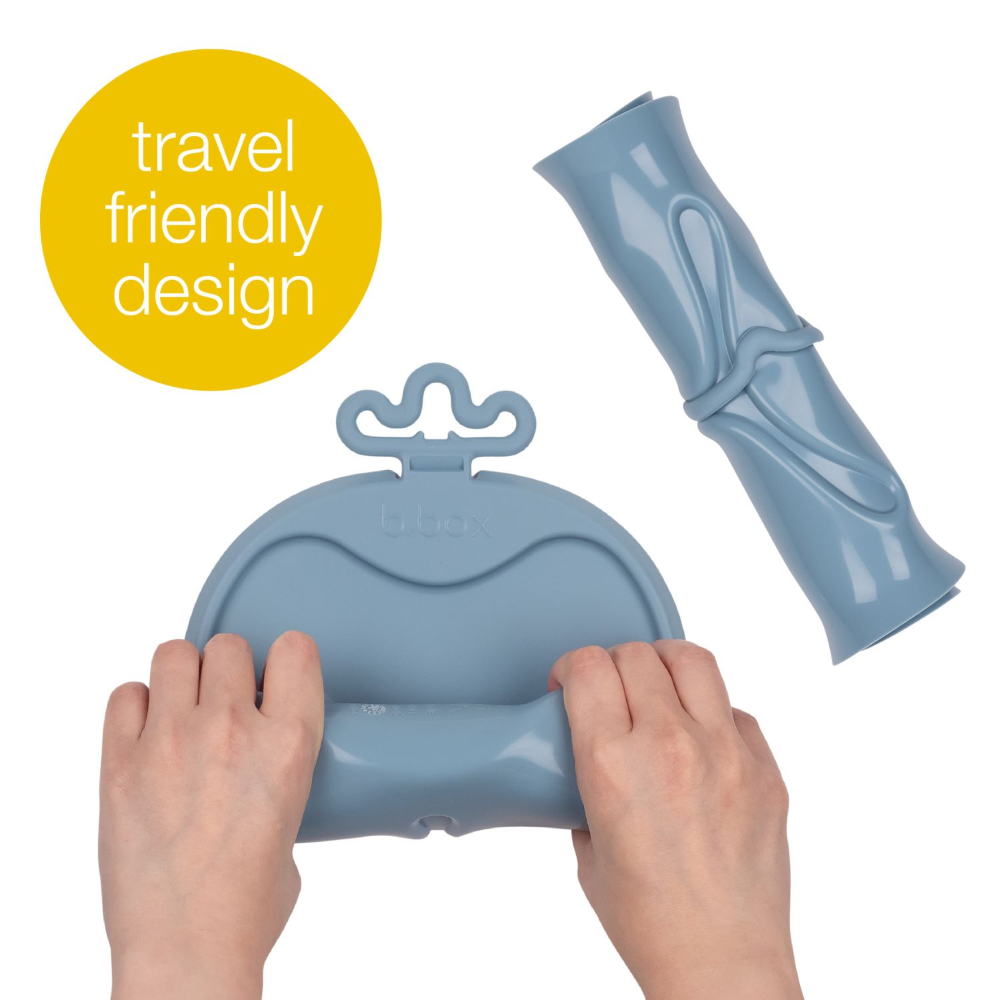 B.Box Roll + Go Mealtime Silicone Mat - Travel Friendly Plate with spoon - Non-Slip, Easy-Clean