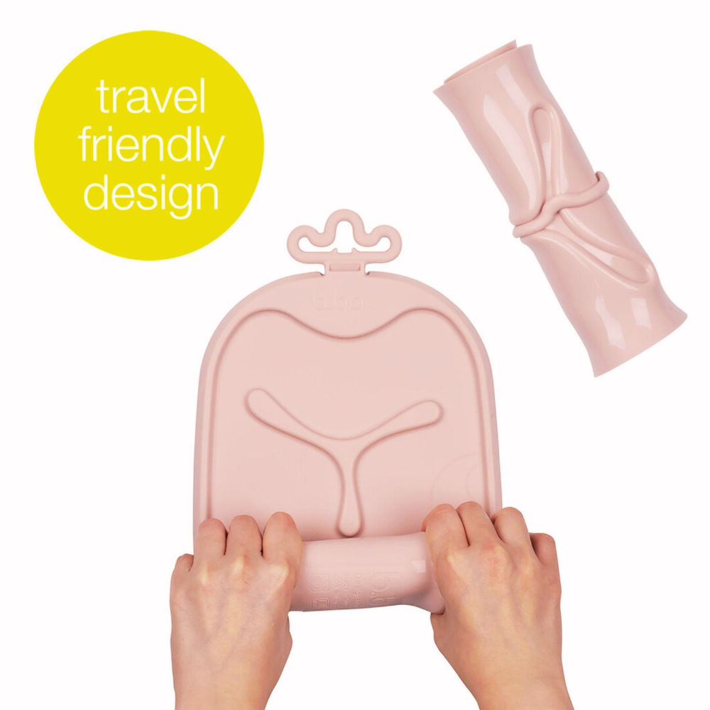 B.Box Roll + Go Mealtime Silicone Mat - Travel Friendly Plate with spoon - Non-Slip, Easy-Clean
