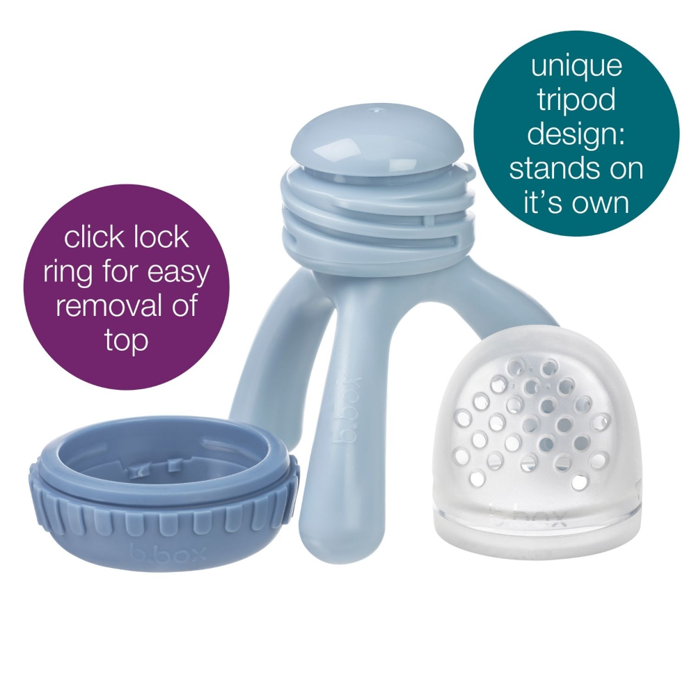 B.Box Baby Silicone Fresh Food Feeder - Safe & Gentle Silicone Feeder with Hygiene Cap - Lullaby Blue