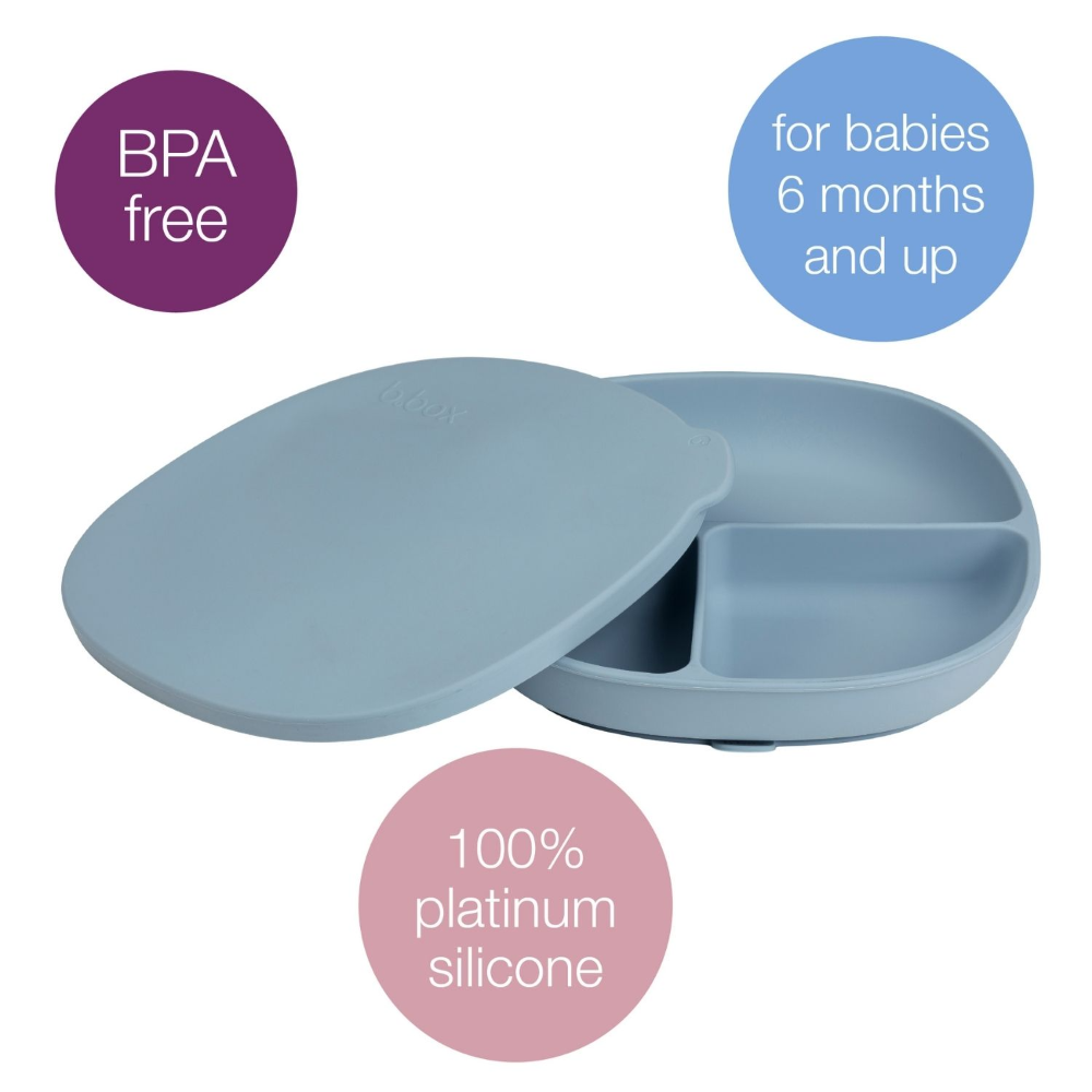 B.Box Silicone Divider Suction Plate with Lid - Non-Slip Base & Leakproof Lid for Fuss-Free Mealtimes
