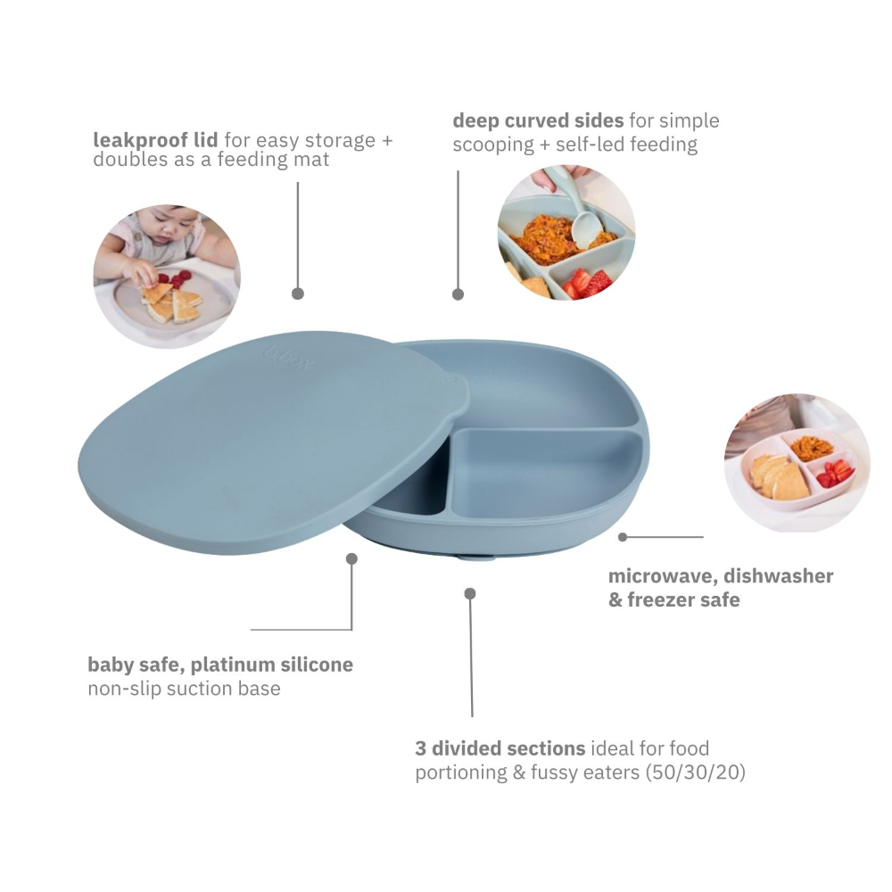B.Box Silicone Divider Suction Plate with Lid - Non-Slip Base & Leakproof Lid for Fuss-Free Mealtimes