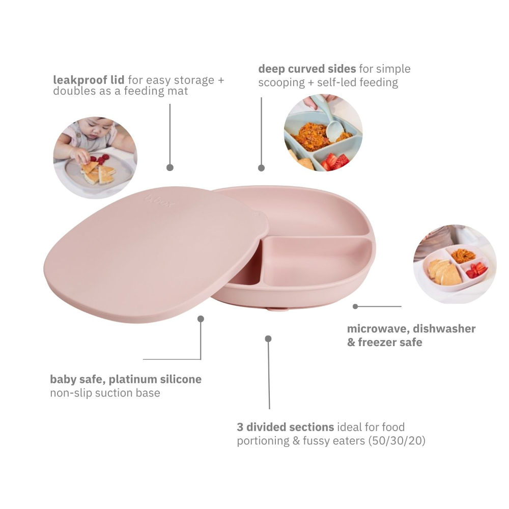B.Box Silicone Divider Suction Plate with Lid - Non-Slip Base & Leakproof Lid for Fuss-Free Mealtimes