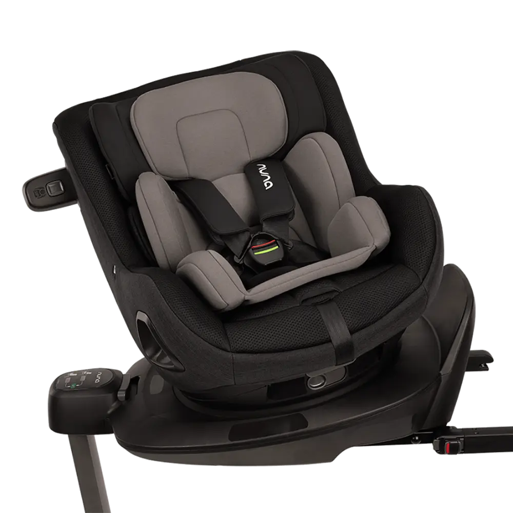 Nuna PRUU Aire Infant Car Seat|Convertible (Forward & Rear Facing)|360 Degrees Rotation with Base|Retractabe Sun Canopy|Moisture Absorbing Airy Mesh|5 Positions Recline In Both Mode|For 0 to 4Y|Upto 19 Kg - Caviar