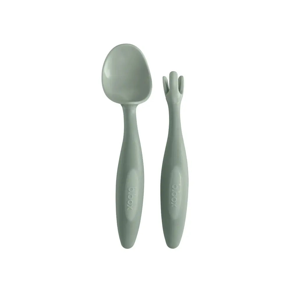 B.Box Toddler Fork & Spoon Cutlery Set for Kids – Easy Grip, Self-Feeding & Travel-Friendly – Sage Green