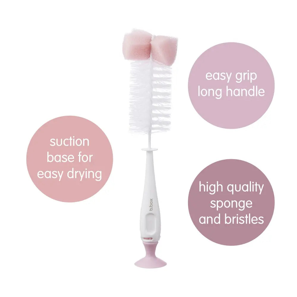 B.Box 2-in-1 Bottle Brush – Soft Bristles, Easy-Grip Handle, Teat Cleaner Included – Blush