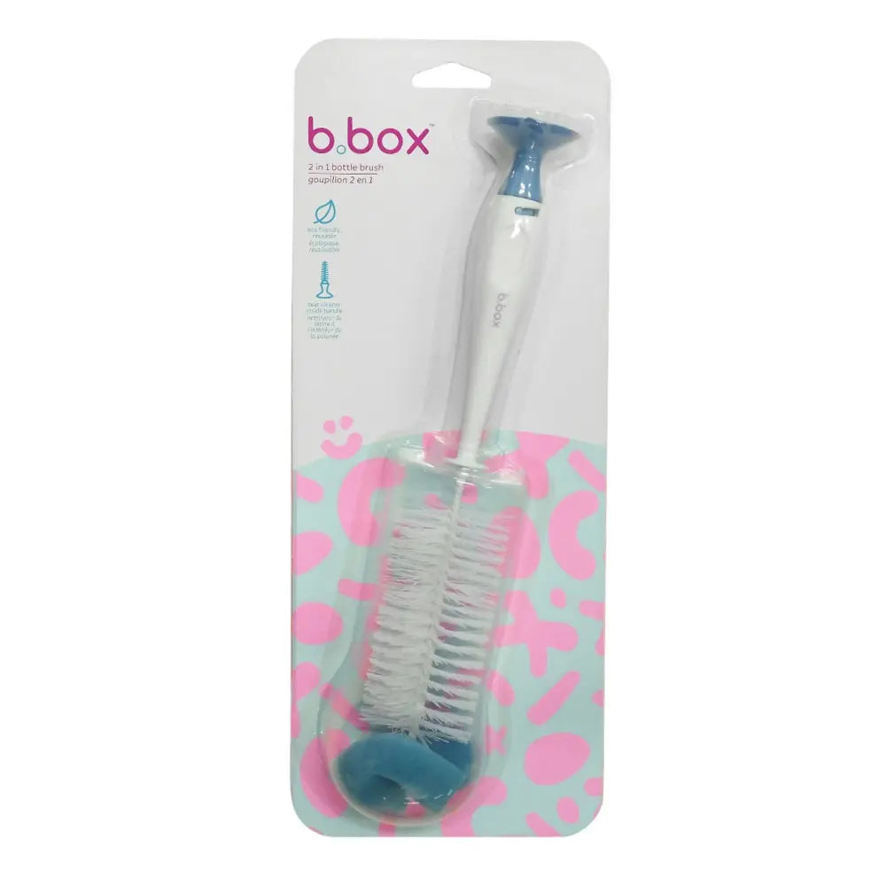 B.Box 2-in-1 Bottle Brush – Soft Bristles, Easy-Grip Handle, Teat Cleaner Included – Ocean