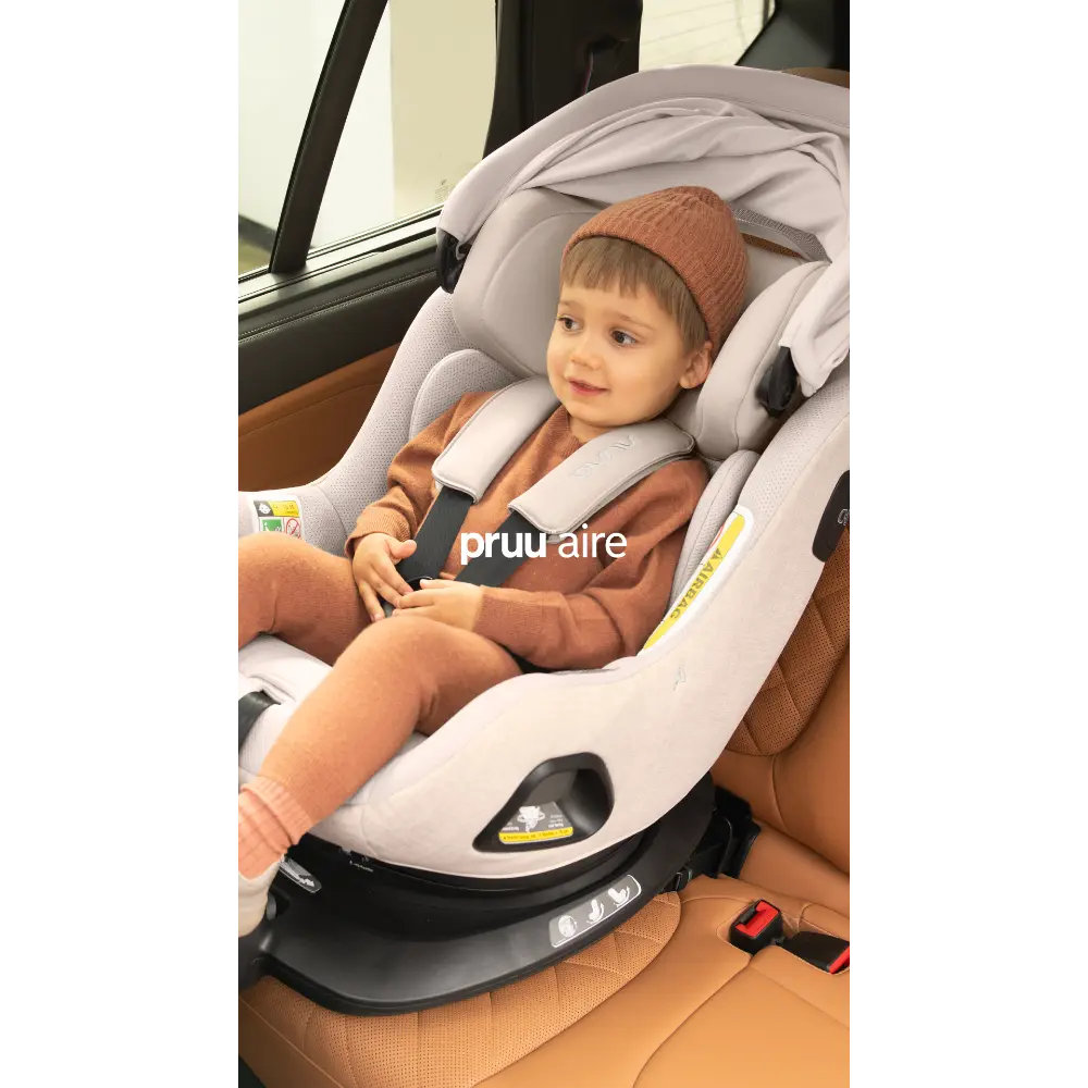 Nuna PRUU Aire Infant Car Seat|Convertible (Forward & Rear Facing)|360 Degrees Rotation with Base|Retractabe Sun Canopy|Moisture Absorbing Airy Mesh|5 Positions Recline In Both Mode|For 0 to 4Y|Upto 19 Kg - Caviar