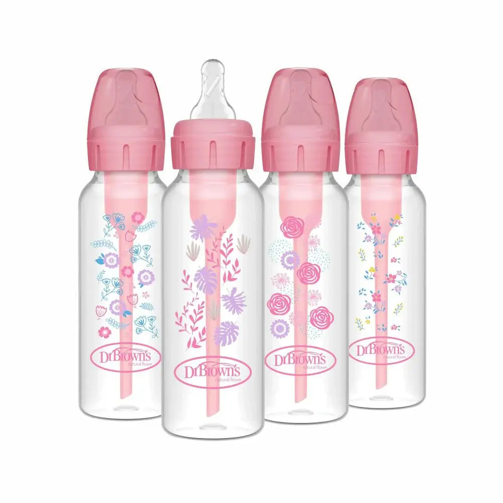 Dr. Brown's Natural Flow Anti-Colic Options+ Narrow Baby Bottle, 8 oz/250 ml - 4-Pack
