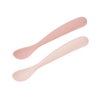Beaba 1st Stage Soft Silicone Spoon - Set of 2, Baby Led Weaning Self Feeding Training Spoon with Ultra Soft Tip, Gum Friendly, Ergonomic Handles, Easy to clean, BPA Free, 4m+