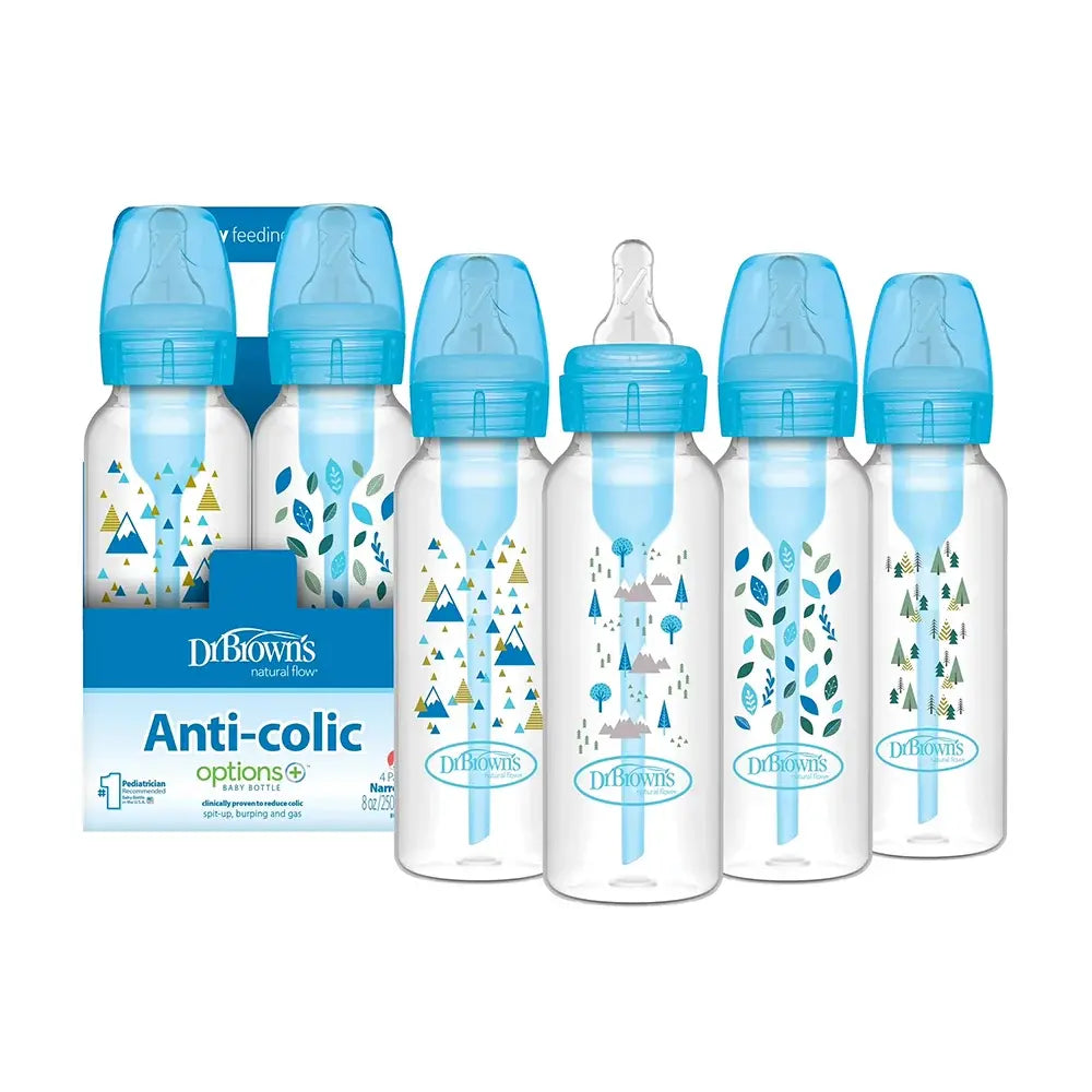 Dr. Brown's Natural Flow Anti-Colic Options+ Narrow Baby Bottle, 8 oz/250 ml - 4-Pack