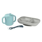 Beaba Silicone 3 Piece Learning Set – Suction Divided Plate, Silicone Learning Cup & 2nd Stage Spoon, Non-Slip, Unbreakable, Easy to Clean, BPA-Free Baby Feeding Set for Mess-Free Mealtime Essentials, 4M+