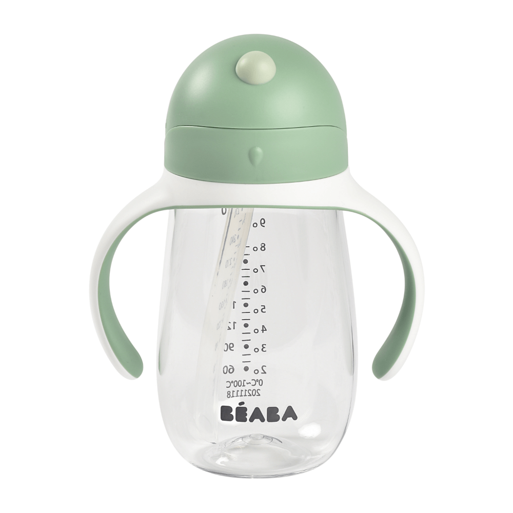 Beaba 2-in-1 Baby Sipper Water Bottle, Anti Spill Sippy Cup with Soft Silicone Straw for Toddlers, Kids, 100% Waterproof, Easy to Open, Removable Handles, Tritan and Silicone - 300 ml, 8m+