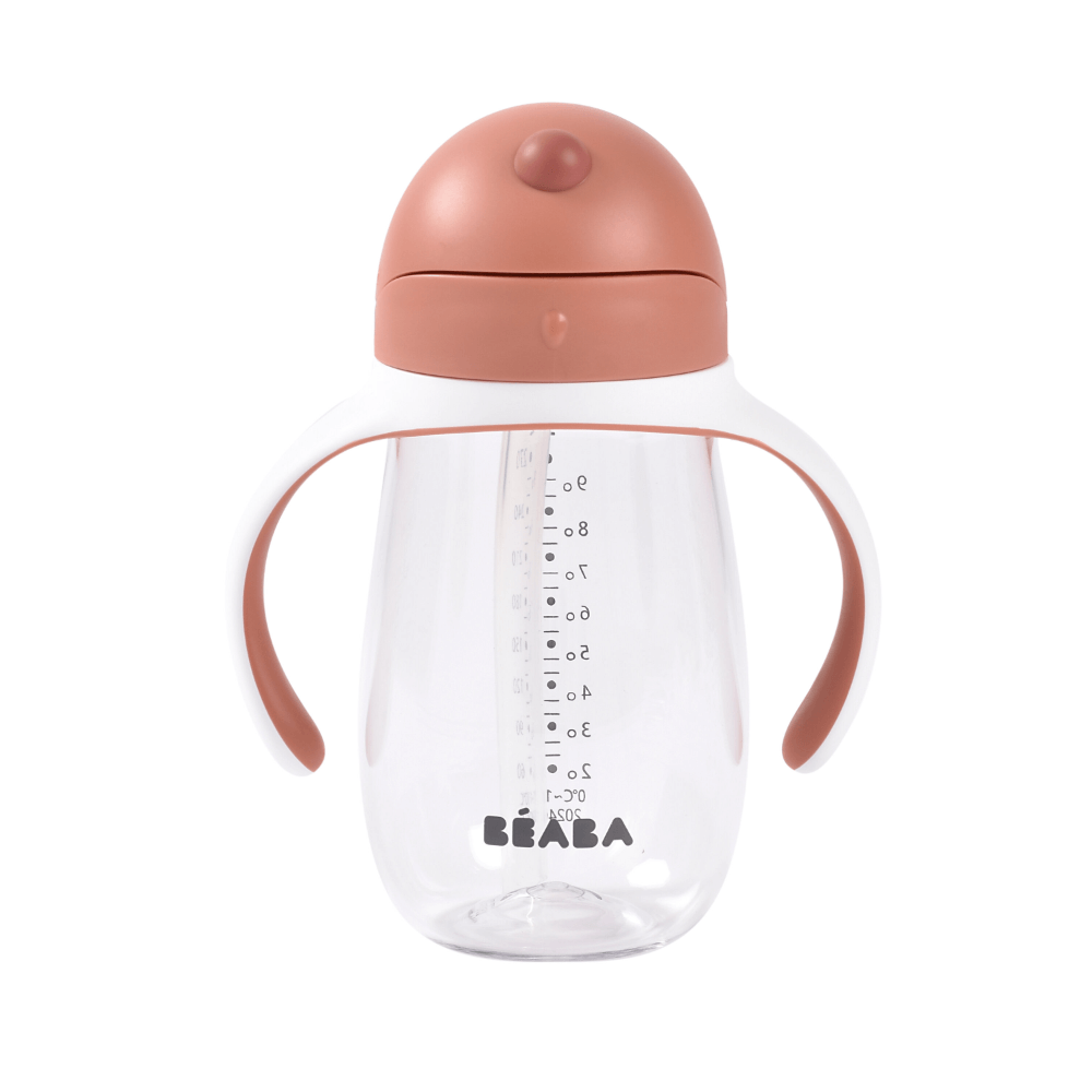 Beaba 2-in-1 Baby Sipper Water Bottle, Anti Spill Sippy Cup with Soft Silicone Straw for Toddlers, Kids, 100% Waterproof, Easy to Open, Removable Handles, Tritan and Silicone - 300 ml, 8m+