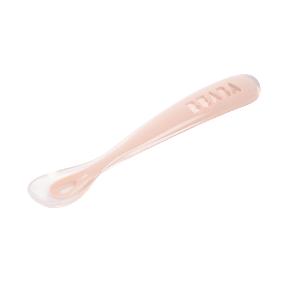 Beaba 1st Stage Silicone Spoon - Baby Led Weaning Self Feeding Training Spoon with Ultra Soft Tip, Gum Friendly, Ergonomic Handles, BPA Free, 4m+