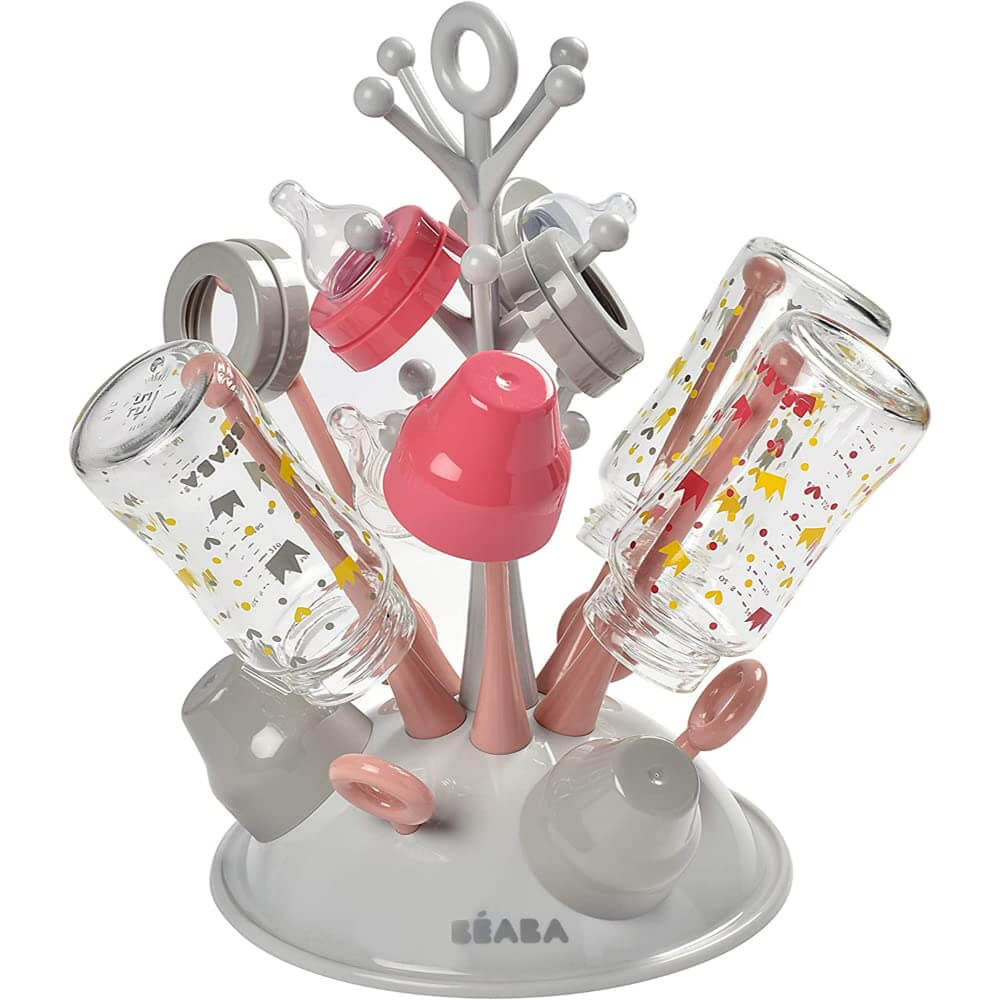 Beaba Baby Bottle Tree Drying Rack, Portable, Compact Drying Rack for 6 Bottles and Accessories with Removable Water Collection Tray, Space-Saving & Dishwasher Safe,  Easy to Fold, Suitable for Baby Bottles, Sipper Cups, and Baby Feeding Essentials