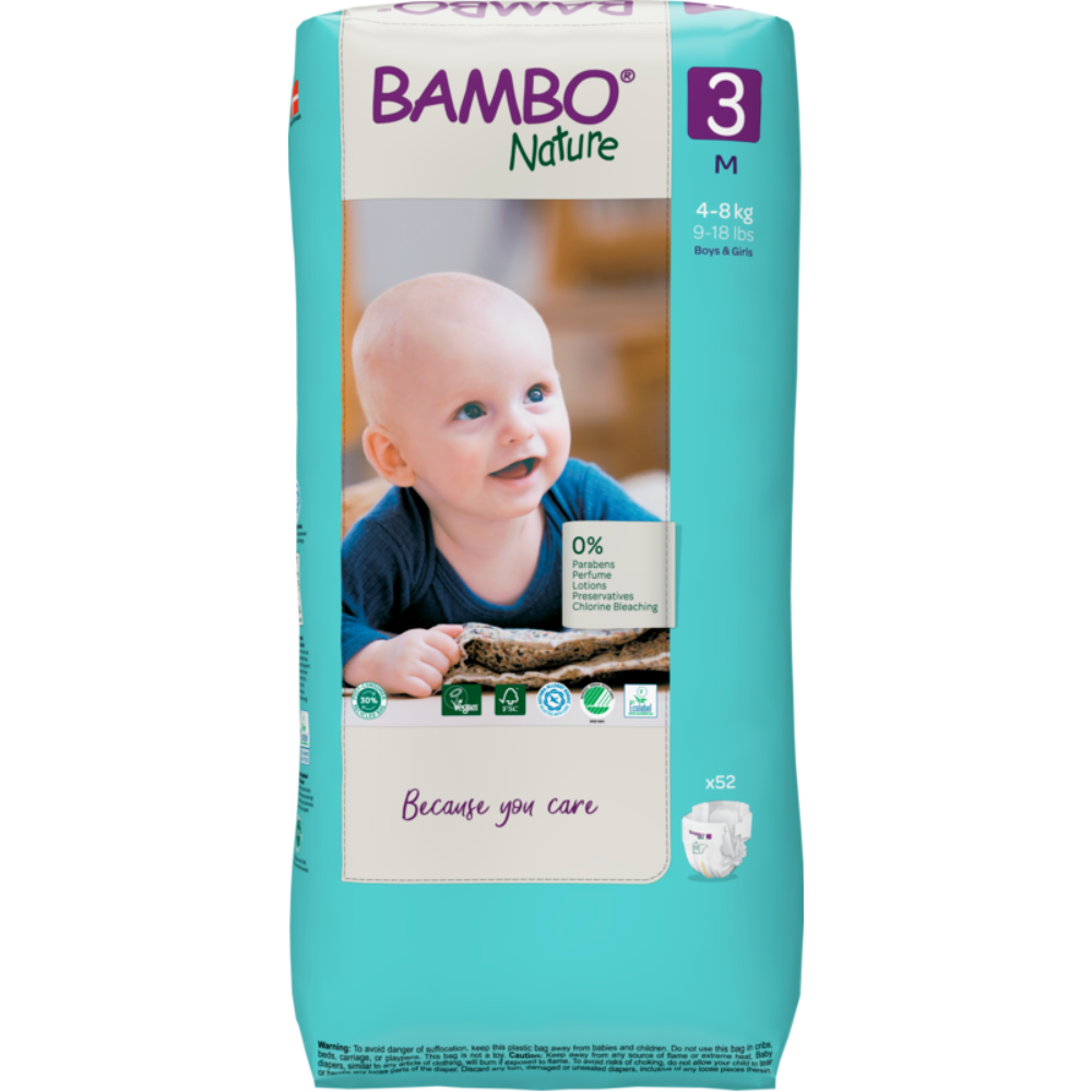 Bambo Nature Premium Baby Tape Diapers for Babies, Medium Size (4-8 Kgs), Super Absorbent, Breathable, Extra Soft, Dermatologically Tested, Hypoallergenic Infant Nappies With Wetness Indicator
