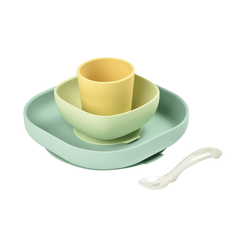 Beaba Silicone 4 Piece Baby Meal Set – Suction Plate, Suction Bowl, Anti-Slip Cup & 2nd Stage Spoon, Non-Slip, Unbreakable, Easy to Clean, BPA-Free Baby Feeding Set for Mess-Free Mealtime Essentials, 4M+