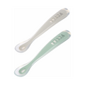 Beaba 1st Stage Silicone Spoon - Set of 2, Baby Led Weaning Self Feeding Training Spoon with Ultra Soft Tip, Gum Friendly, Ergonomic Handles, BPA Free, 4m+