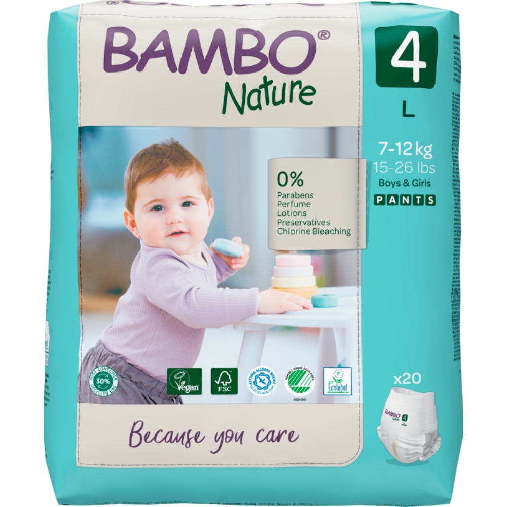Bambo Nature Premium Baby Pants Diapers for Babies, Large Size (7-12 Kgs), Super Absorbent, Breathable, Extra Soft, Dermatologically Tested, Hypoallergenic Infant Nappies With Wetness Indicator