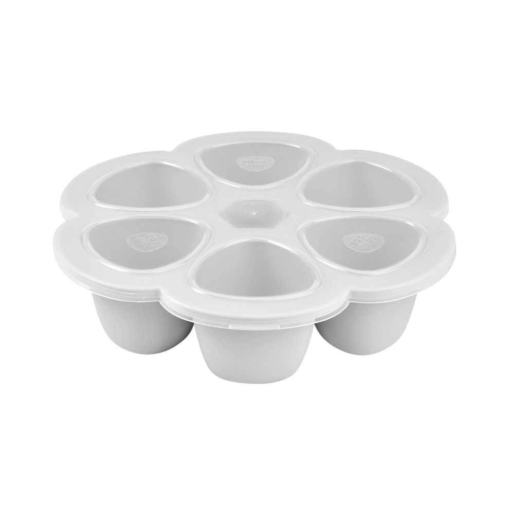 Beaba Silicone Multiportion Tray with Airtight Lid for Baby Food Storage - Ideal Container for Storing Snacks & Baby Meals, Easy Grip, Freezer & Microwave Safe, 6 Servings of 90ml Each
