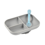 Beaba Silicone 2 Piece Meal Set – Suction Divided Plate & 2nd Stage Silicone Spoon, Non-Slip, Unbreakable, Easy to Clean, BPA-Free Baby Feeding Set for Mess-Free Mealtime Essentials, 4M+