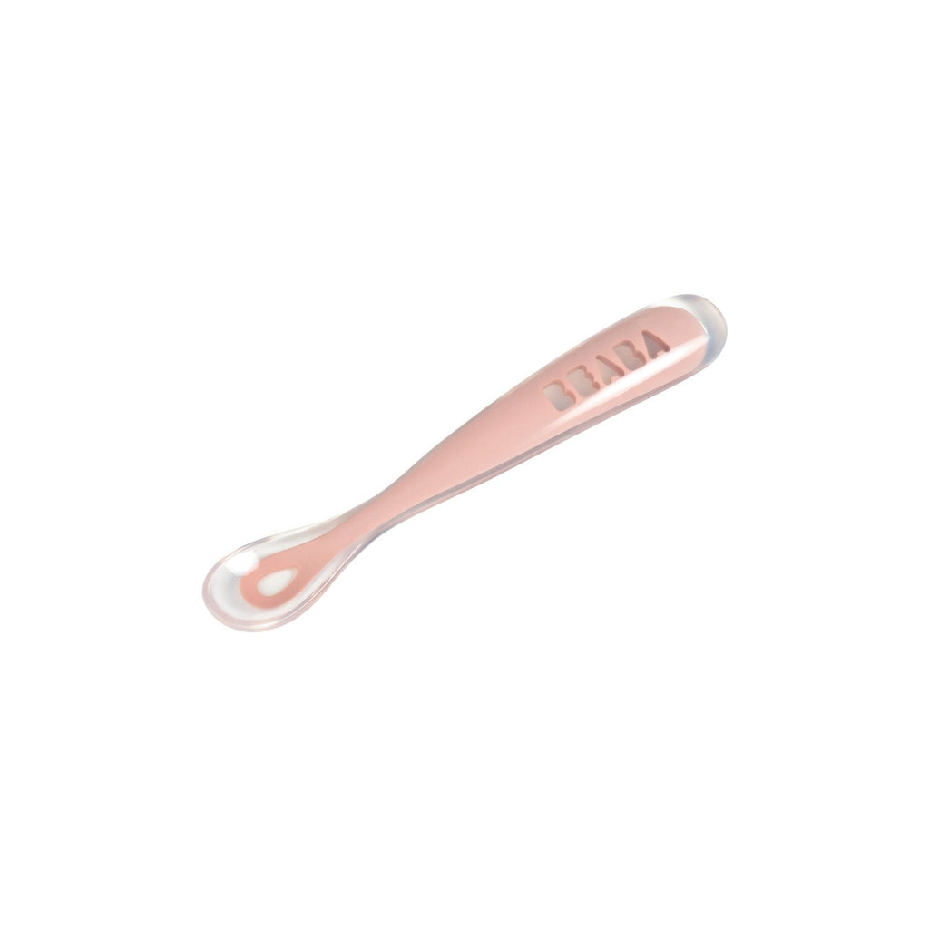 Beaba 1st Stage Silicone Spoon - Baby Led Weaning Self Feeding Training Spoon with Ultra Soft Tip, Gum Friendly, Ergonomic Handles, BPA Free, 4m+