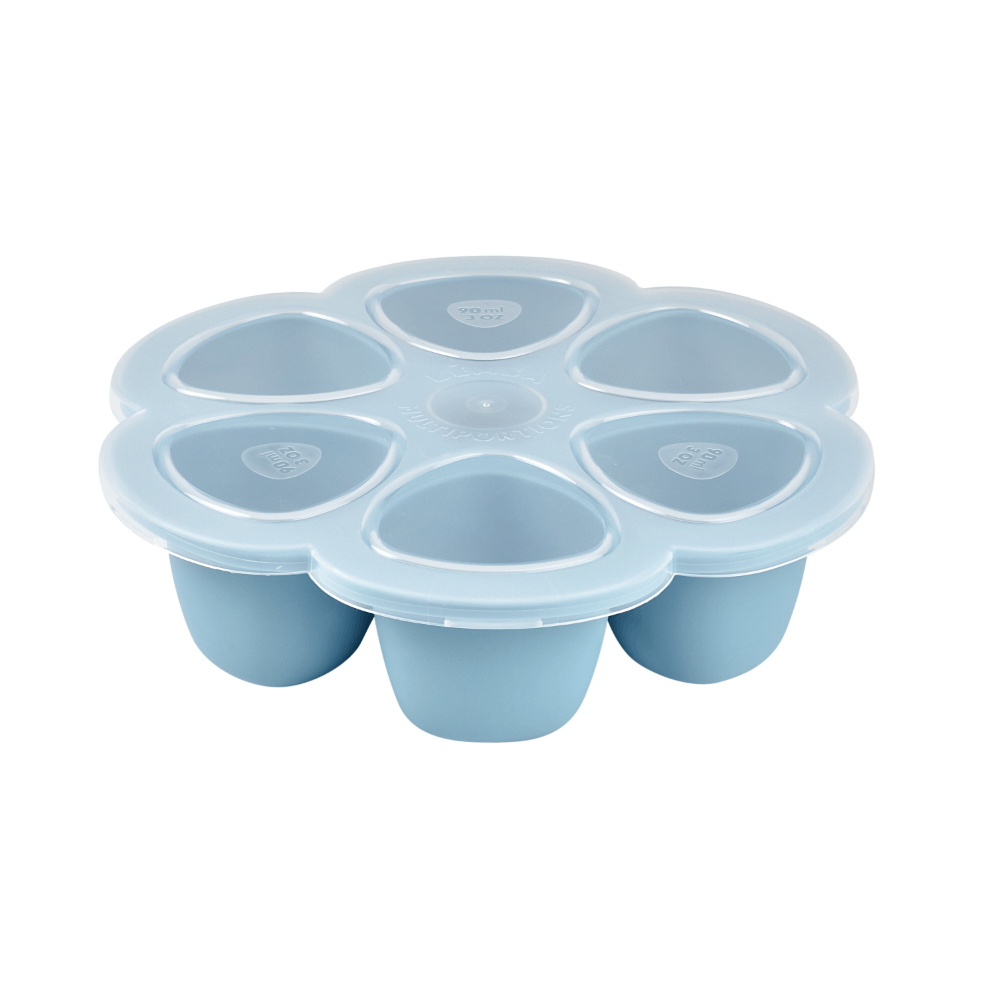 Beaba Silicone Multiportion Tray with Airtight Lid for Baby Food Storage - Ideal Container for Storing Snacks & Baby Meals, Easy Grip, Freezer & Microwave Safe, 6 Servings of 90ml Each