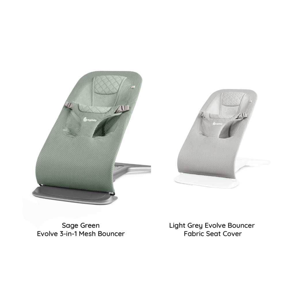 Ergobaby Evolve 3-in-1 Bouncer, Adjustable Multi-Position Baby Bouncer Seat with Newborn Insert, Head to Hip Support, Ergonomic & Lightweight Rocking Chair, Folds Flat for Easy Storage, 2-13 Kgs, Birth - 2 Years with Extra Seat Cover