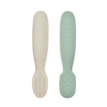 Beaba Set of 2 Silicone Pre-Feeding Spoons for Baby and Infants - Textured Tip + Flat Tip, Gentle on Gums, Short and Round Ergonomic Handle, Soft Food Grade Silicone, 4m+