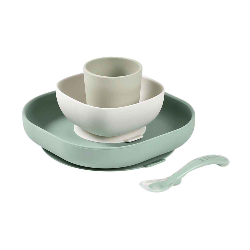 Beaba Silicone 4 Piece Baby Meal Set – Suction Plate, Suction Bowl, Anti-Slip Cup & 2nd Stage Spoon, Non-Slip, Unbreakable, Easy to Clean, BPA-Free Baby Feeding Set for Mess-Free Mealtime Essentials, 4M+