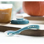 Beaba 2nd Stage Silicone Spoon - Baby Led Weaning Self Feeding Training Spoon with Ultra Soft Tip, Gum Friendly, Ergonomic Handles, BPA Free, 8m+