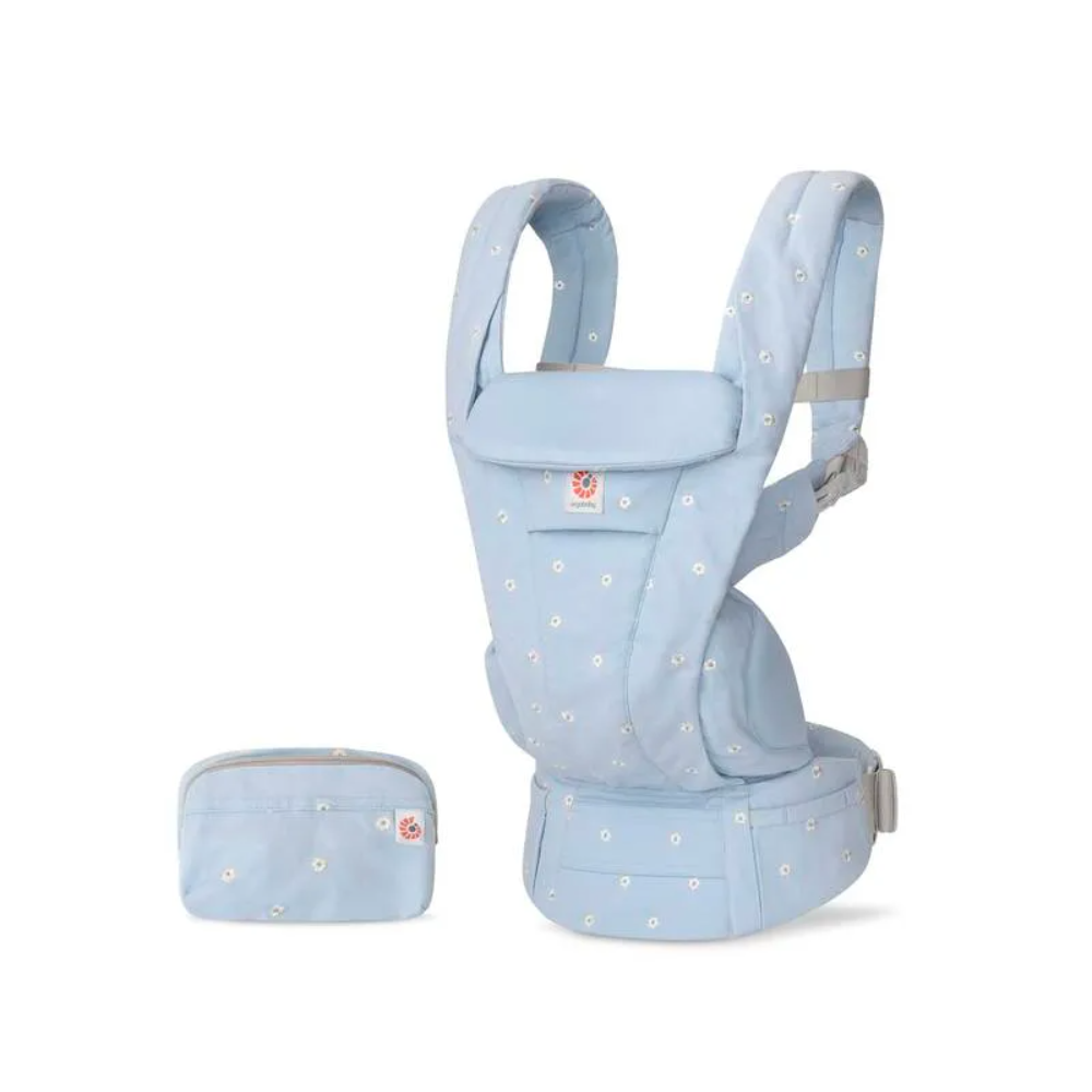 Ergobaby Omni Deluxe Baby Carrier – Lightweight, Breathable Cotton, Adjustable Waistbelt, Lumbar Support, 4 Carry Positions, Privacy Hood, 6 Pockets, Newborn to Toddler (3–20 kg, 0–4 Years), Serene Blue Flowers