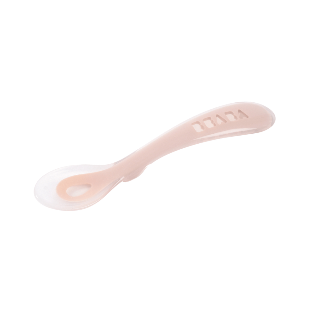 Beaba 2nd Stage Silicone Spoon - Baby Led Weaning Self Feeding Training Spoon with Ultra Soft Tip, Gum Friendly, Ergonomic Handles, BPA Free, 8m+