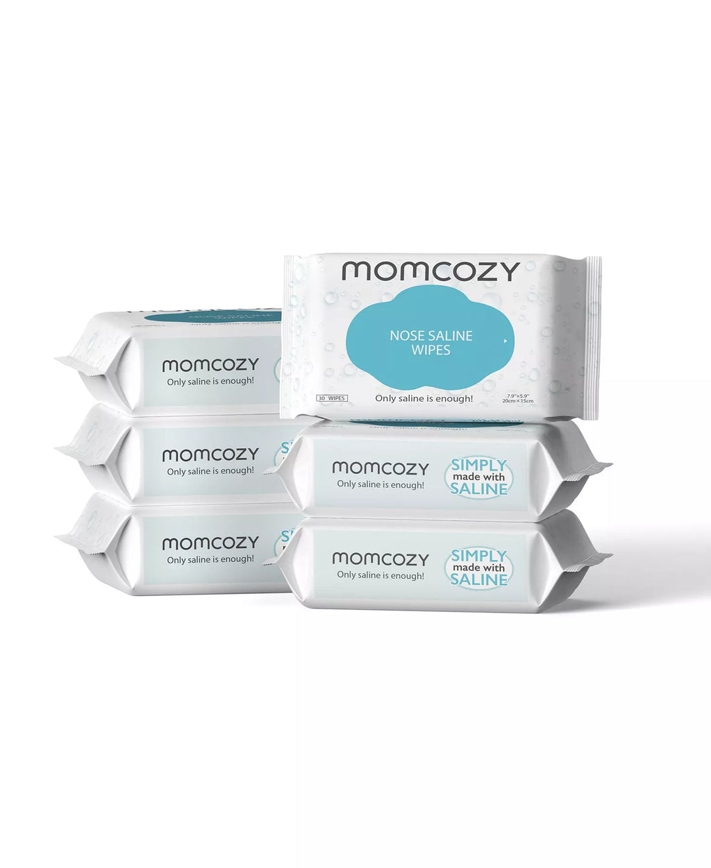 Momcozy Nose Saline Baby Wipes 30 Count (Pack of 6) – 0.9% Pure Saline, Hypoallergenic Biodegradable Wipes for Baby Nose, Face & Sensitive Skin, Unscented & Travel-Friendly