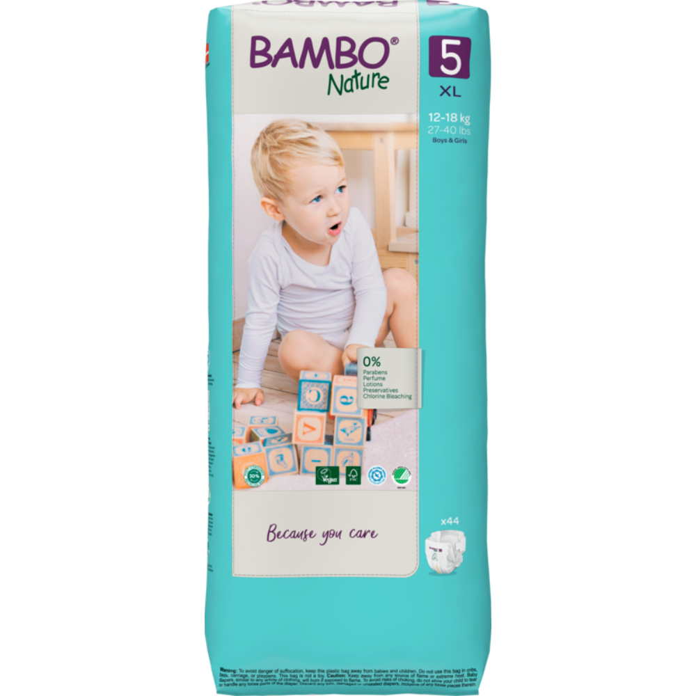 Bambo Nature Premium Baby Tape Diapers for Babies, XL Size (12-18 Kgs), Super Absorbent, Breathable, Extra Soft, Dermatologically Tested, Hypoallergenic Infant Nappies With Wetness Indicator