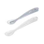 Beaba 1st Stage Silicone Spoon - Set of 2, Baby Led Weaning Self Feeding Training Spoon with Ultra Soft Tip, Gum Friendly, Ergonomic Handles, BPA Free, 4m+