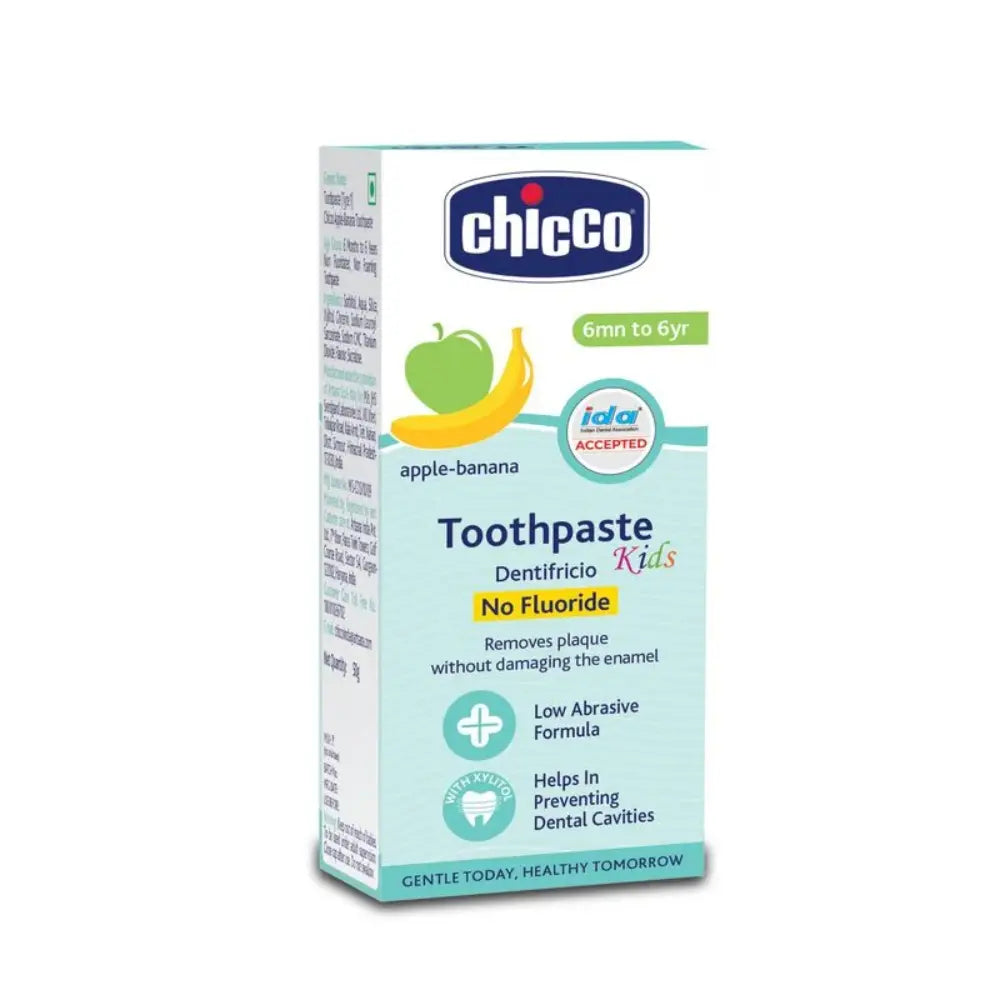 Chicco Toothpaste – Apple Banana Flavour (6M–6Y), Fluoride-Free, 50g