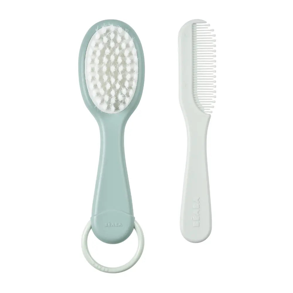 Beaba Baby Brush & Comb Set for Newborns & Toddlers, Soft Bristle Hair Brush & Gentle Comb with Ergonomic Easy-Grip Handles,Baby Grooming Kit & Hair Care Accessory, 0m+