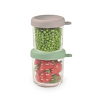 Beaba Glass Storage Container - Airtight Jar for Storing Baby Snacks and Meals with Graduation Measuring Scale, Heat, Freeze, Sterilization, and Microwave Safe, 250ML, Set of 2