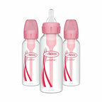 Dr. Brown's 8oz/250mL Narrow Anti-colic Options+ Baby Bottle, Pink, 3-Pack (SB83306-P3)