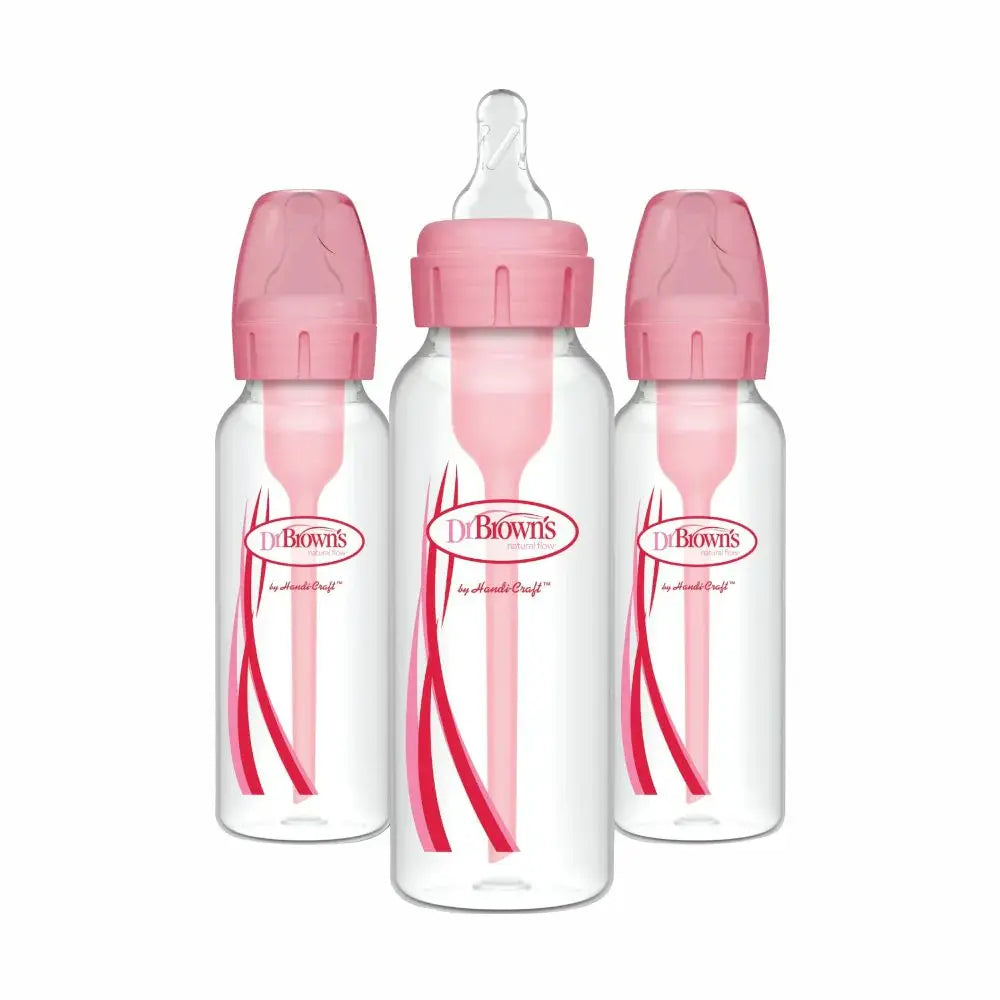 Dr. Brown's 8oz/250mL Narrow Anti-colic Options+ Baby Bottle, Pink, 3-Pack (SB83306-P3)