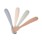 Beaba 1st Stage Silicone Spoon - Set of 4, Baby Led Weaning Self Feeding Training Spoon with Ultra Soft Tip, Gum Friendly, Ergonomic Handles, BPA Free, Natural, 4m+