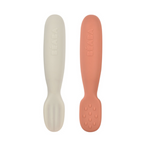 Beaba Set of 2 Silicone Pre-Feeding Spoons for Baby and Infants - Textured Tip + Flat Tip, Gentle on Gums, Short and Round Ergonomic Handle, Soft Food Grade Silicone, 4m+