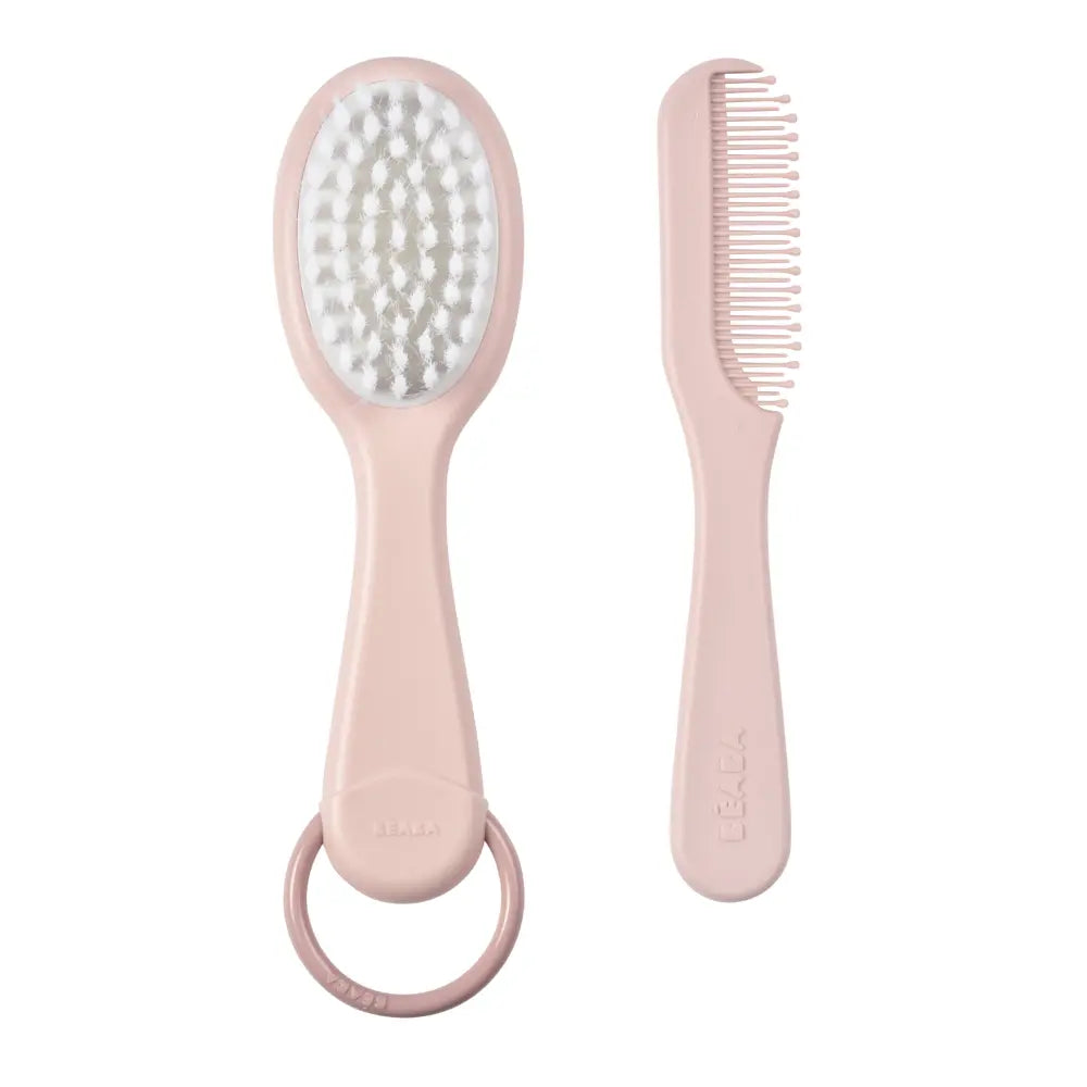 Beaba Baby Brush & Comb Set for Newborns & Toddlers, Soft Bristle Hair Brush & Gentle Comb with Ergonomic Easy-Grip Handles,Baby Grooming Kit & Hair Care Accessory, 0m+