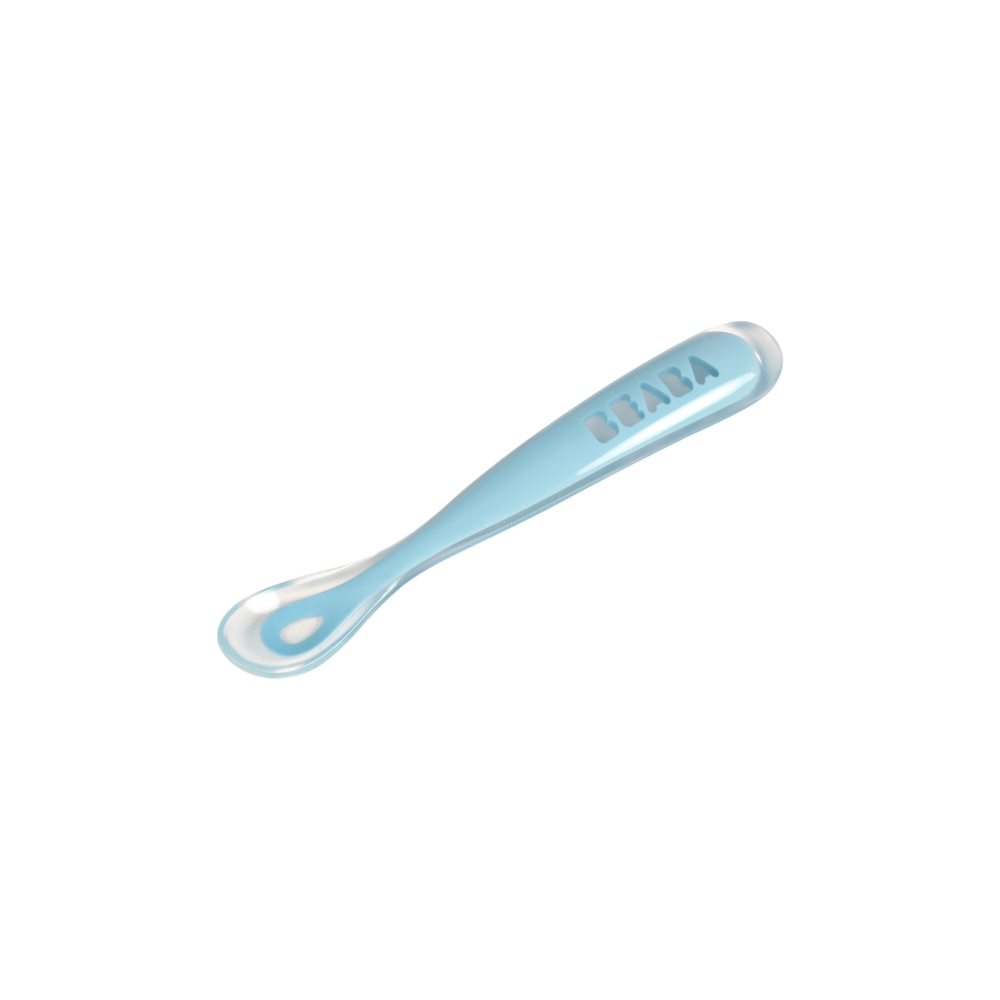 Beaba 1st Stage Silicone Spoon - Baby Led Weaning Self Feeding Training Spoon with Ultra Soft Tip, Gum Friendly, Ergonomic Handles, BPA Free, 4m+